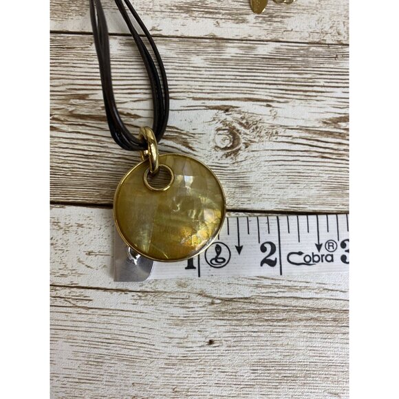 Lia Sophia Gold Tone Backed Shell Pendant Necklace on Adjustable 16” Black Cord - Picture 4 of 7